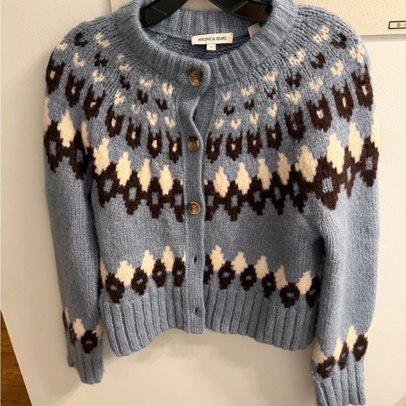 Veronica Beard Sweaters - Veronica Beard Blue and Brown Patterned Cardigan
